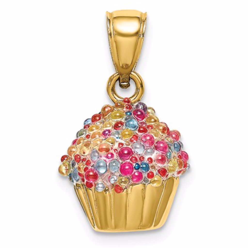 14k 3-D Cupcake Charm With Colored Bead Icing